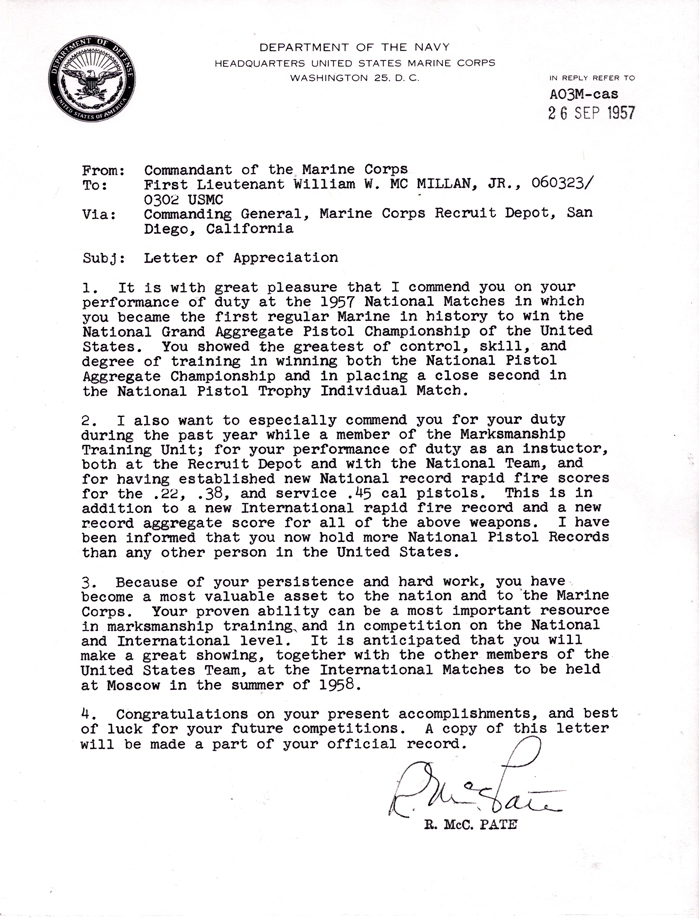 September 26 1957 Letter Of Appreciation