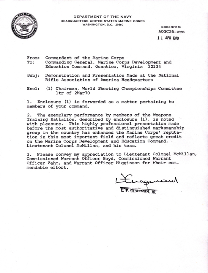 April 4, 1970 Letter of Appreciation